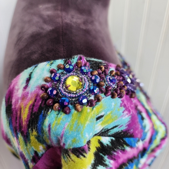 Joyous & Free Dress Colorful Tie Dye Print Bead Boat Neck Boho Strerch Jersey XS - Picture 7 of 14